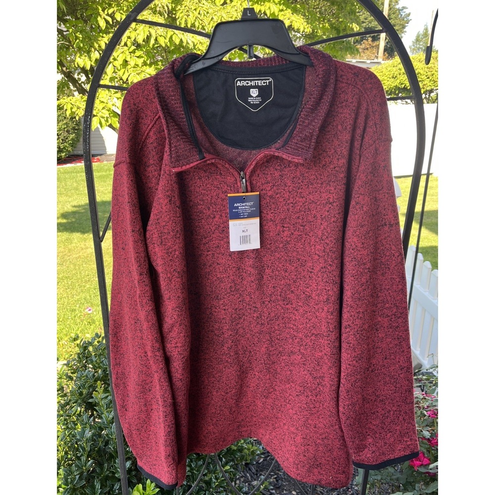 Men's ARCHITECT Maroon 3/4 ZIP Ribbed Sweater/Shirt Long Sleeve Size XLT